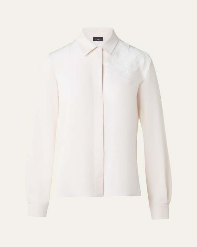 3D Organza Anemone Swarovski Silk Crepe Blouse
